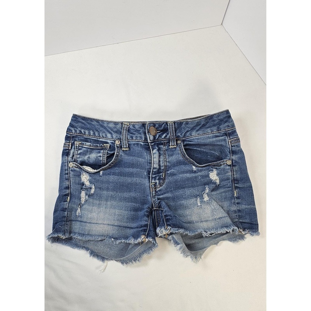 American Eagle AEO Denim X Midi Shorts Womens 2 Super Stretch Daisy Dukes